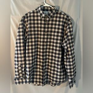 Old Navy Men's Navy and Cream Checkered Shirt